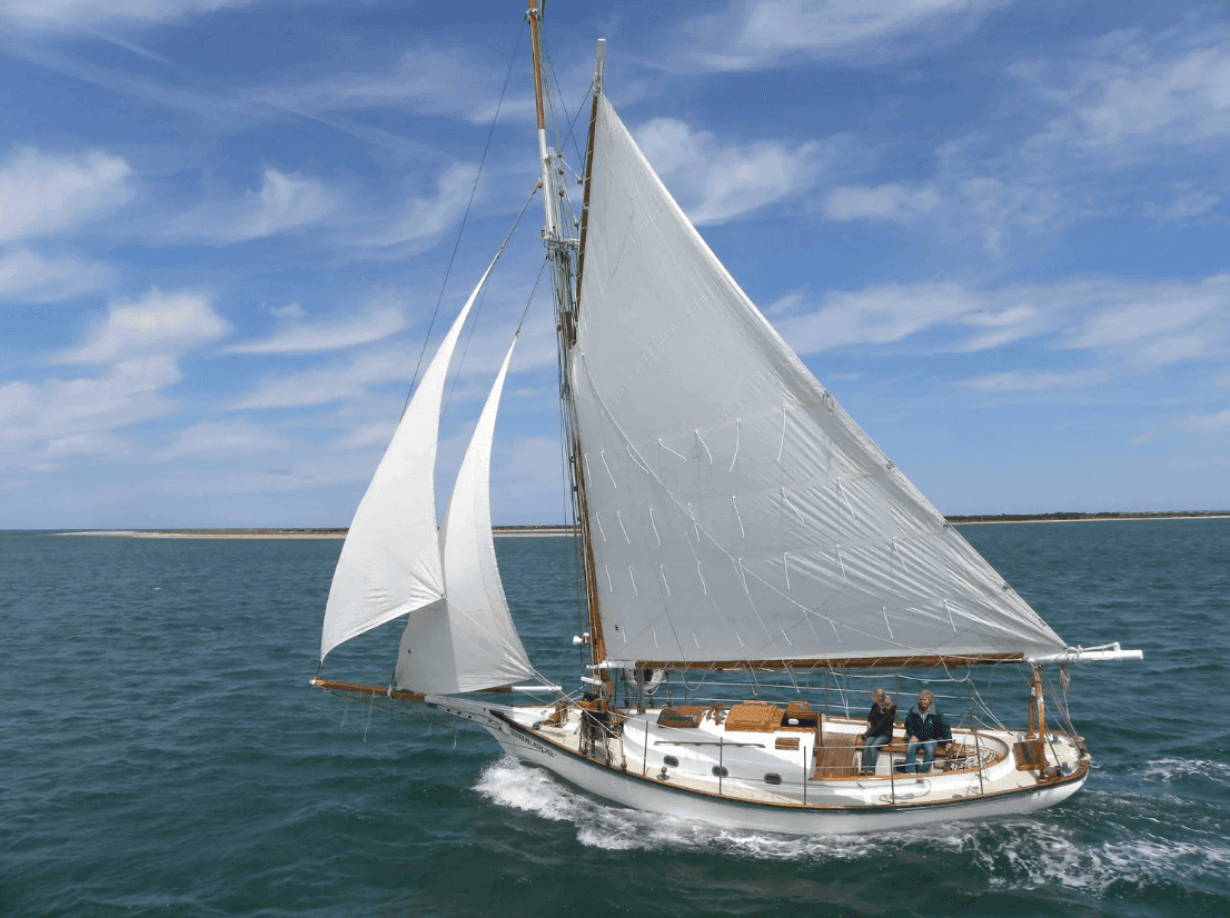 A gaff-rigged sailboat on Nantucket Sound